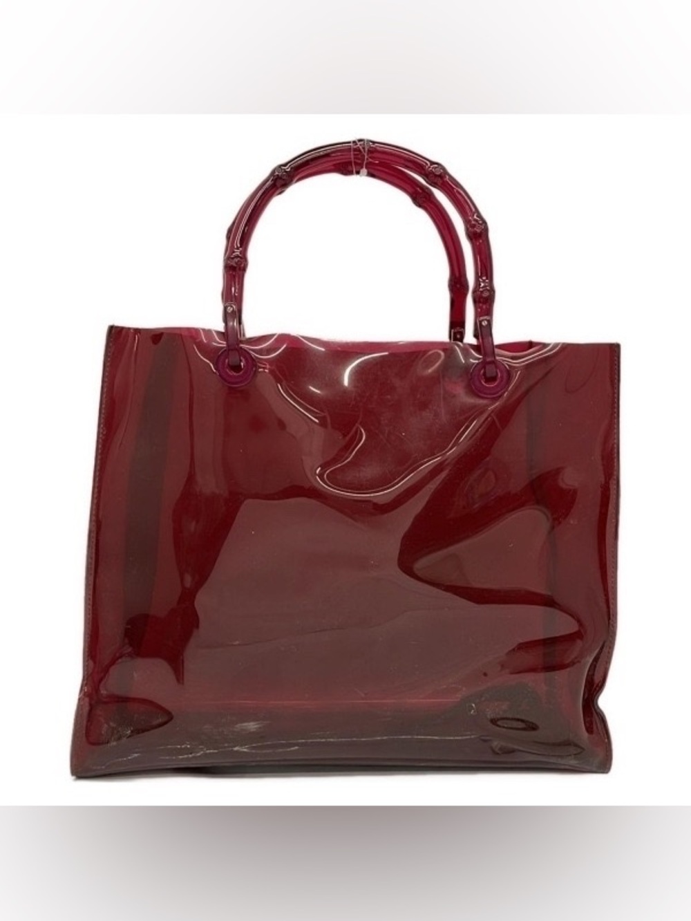Gucci Vintage Tom Ford Bamboo Vinyl Shopper Tote Bag Burgundy PVC